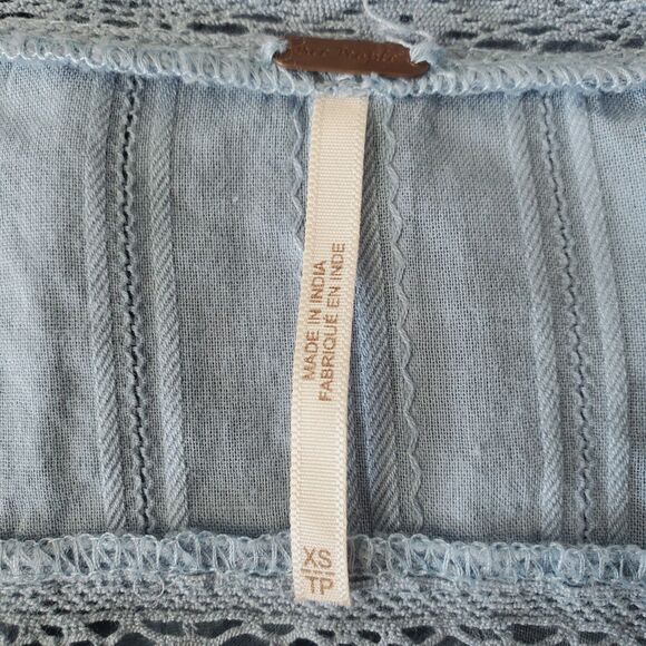 Free People Follow Your Heart Top Womens Size XS Dusty Blue Cropped Peasant - Picture 10 of 12